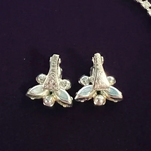 Vintage Signed B David Blue AB Rhinestone Necklace & Earring Set - Picture 3 of 5